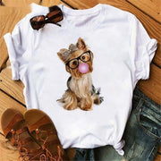 Fashionable Bulldog Cartoon Print T-Shirt