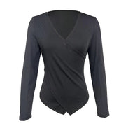 Women's Elegant Long-Sleeve V-Neck Top – Casual, Stylish & Flattering