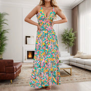 Dresses for Women Summer Casual plus Size Ladies Fashion Sexy V Neck Floral Print Elegance a Pendant Long Dress Ropa Para Mujer