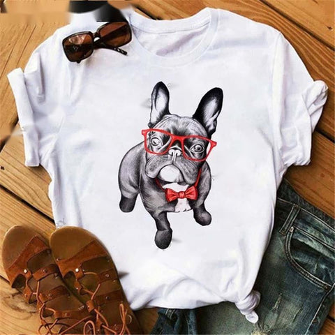 Fashionable Bulldog Cartoon Print T-Shirt