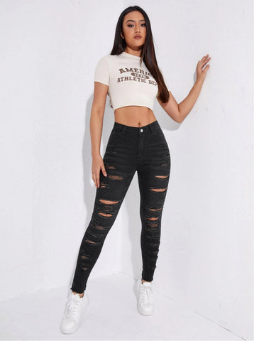 High-Waist Skinny Denim Jeans