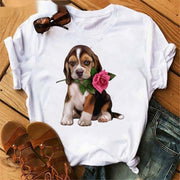 Fashionable Bulldog Cartoon Print T-Shirt