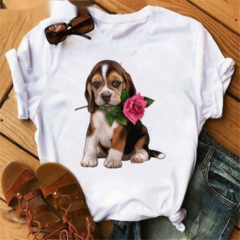 Fashionable Bulldog Cartoon Print T-Shirt