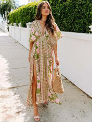 Elegant Women's Floral Print Deep V Neck Dress - Perfect for Summer Beach Vacations!