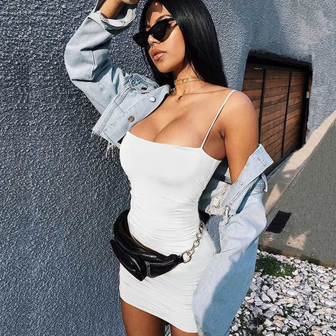 Summer Sexy Dress Spaghetti Strap Backless Bodycon Sleeveless Evening Party Club Short Mini Ladies Dresses Fashion Women Clothes