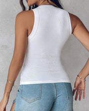 Women's Sleeveless Round Neck Vest with Built-In Bra – Summer Solid Color Essential