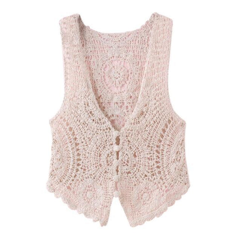 Elegant Lace Hollow-Out Summer Vest – Lightweight Sleeveless Top