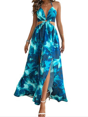 Floral Print Chain Decor Split Thigh Cami Maxi Dress - Perfect for Beach Holidays and Summer Vacations!