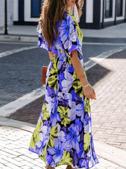 Elegant Women's Floral Print Deep V Neck Dress - Perfect for Summer Beach Vacations!