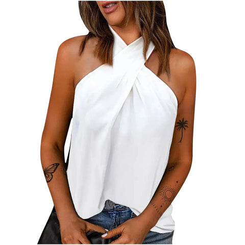 Summer Saving Clearance 2024!  Short Sleeve Shirts for Women White Casual Sleeveless Solid T-Shirt Blouse Tops