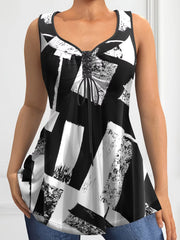 Women'S plus Size Tank Top Colorblock Curved Hem Casual Tank Top Summer Loose Soft Sleeveless Lace up V-Neck Fashion Tanks Tops