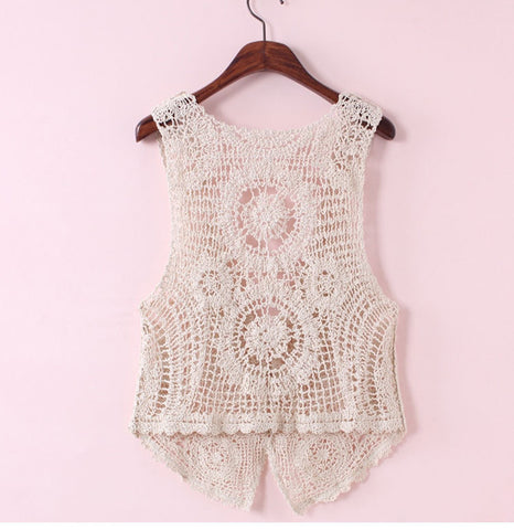 Elegant Lace Hollow-Out Summer Vest – Lightweight Sleeveless Top