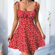 Womens Floral Mini Dress Spaghetti Strap Sleeveless Tie Shoulder Ruffle Summer Boho Dresses
