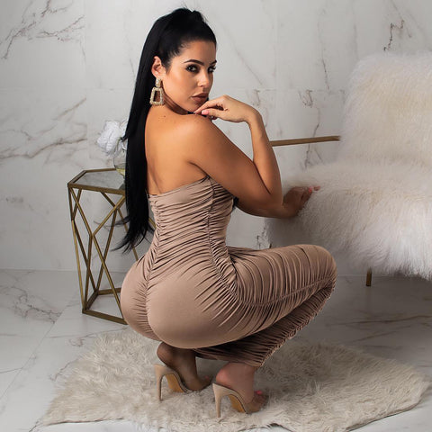 Strapless Pleated Bodycon Dress – Elegant, Figure-Flattering Style