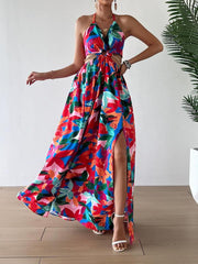 Floral Print Chain Decor Split Thigh Cami Maxi Dress - Perfect for Beach Holidays and Summer Vacations!