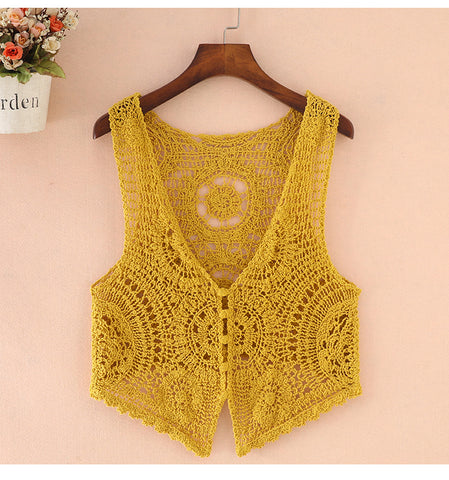 Elegant Lace Hollow-Out Summer Vest – Lightweight Sleeveless Top