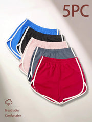 5 Pack Drawstring Lounge Shorts Casual Summer Athletic Shorts Breathable Gym Workout Shorts -Women Sport Booty Shorts