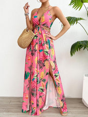 Floral Print Chain Decor Split Thigh Cami Maxi Dress - Perfect for Beach Holidays and Summer Vacations!