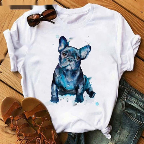 Fashionable Bulldog Cartoon Print T-Shirt