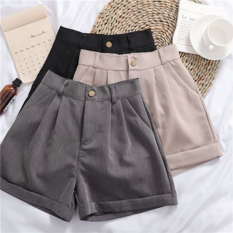 Casual Roll-Up Wide-Leg Shorts – Solid Color, Comfy & Chic Summer Essential