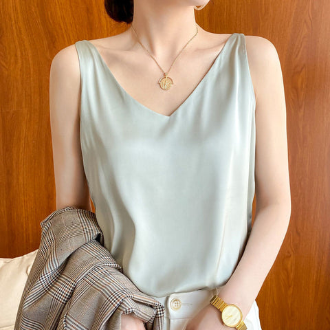 Silky Sleeveless Satin Camisole – Elegant Women's Bottoming Tank Top