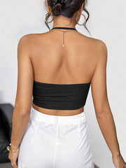 Sexy Draped Front Backless Crop Halter Top Women Summer 2025 Black Sleeveless Backless Cami Top Streetwear Party Clubwear