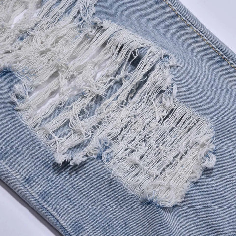 Fashion Streetwear Holes Jeans Women Summer New Mid High Waist Distressed Ripped Denim Pants Stylish American Style Jeans Pants