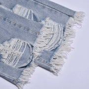 Fashion Streetwear Holes Jeans Women Summer New Mid High Waist Distressed Ripped Denim Pants Stylish American Style Jeans Pants