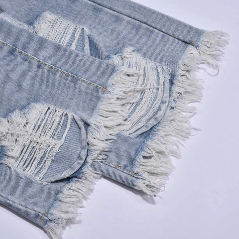 Fashion Streetwear Holes Jeans Women Summer New Mid High Waist Distressed Ripped Denim Pants Stylish American Style Jeans Pants