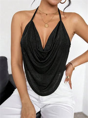 Sexy Draped Front Backless Crop Halter Top Women Summer 2025 Black Sleeveless Backless Cami Top Streetwear Party Clubwear