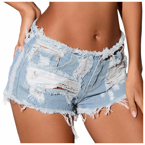 Womens Summer Denim Shorts Jeans Ripped Distressed Hot Pants Loose Korean Straight Pants