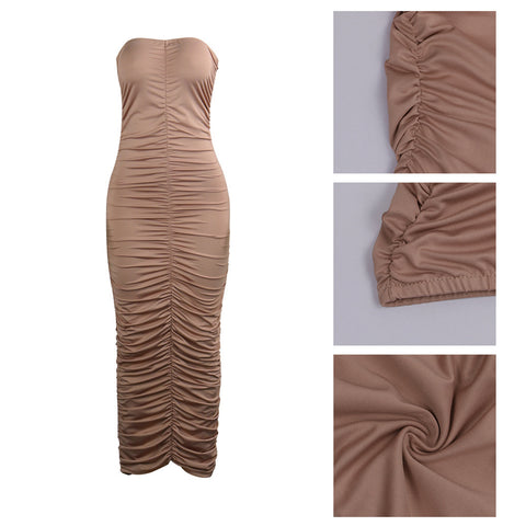 Strapless Pleated Bodycon Dress – Elegant, Figure-Flattering Style