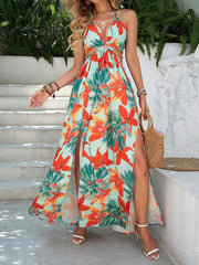Floral Print Chain Decor Split Thigh Cami Maxi Dress - Perfect for Beach Holidays and Summer Vacations!