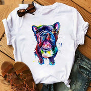 Fashionable Bulldog Cartoon Print T-Shirt