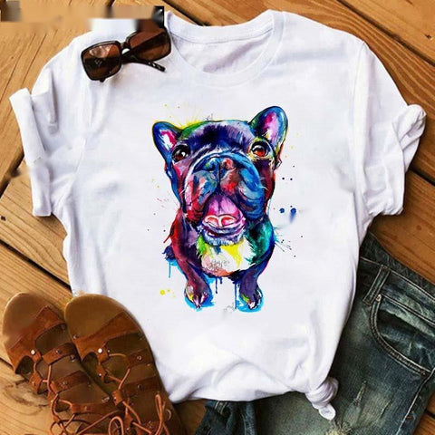 Fashionable Bulldog Cartoon Print T-Shirt