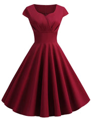 Elegant Vintage Pink Midi Dress for Women - V Neck Retro Party & Office Wear