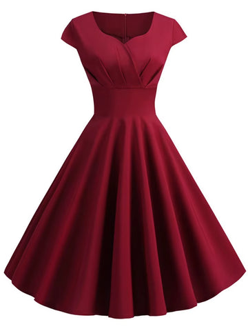 Elegant Vintage Pink Midi Dress for Women - V Neck Retro Party & Office Wear