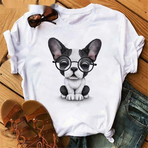 Fashionable Bulldog Cartoon Print T-Shirt