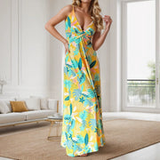 Dresses for Women Summer Casual plus Size Ladies Fashion Sexy V Neck Floral Print Elegance a Pendant Long Dress Ropa Para Mujer