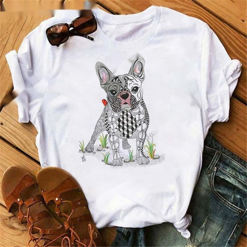 Fashionable Bulldog Cartoon Print T-Shirt