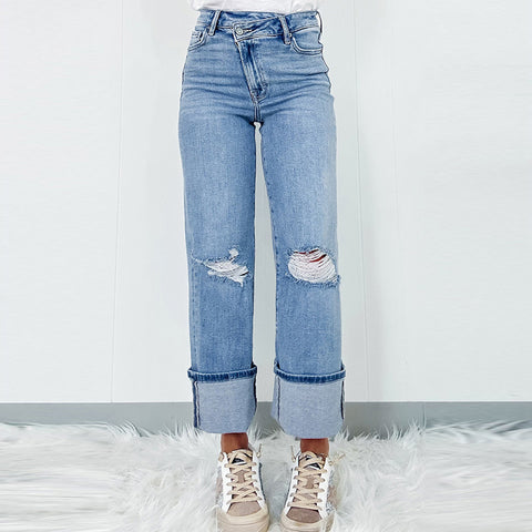 High-Waist Ripped Skinny Jeans