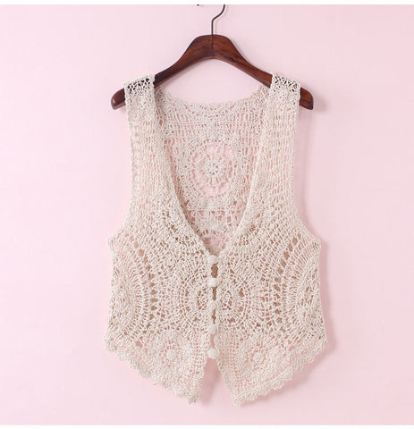 Elegant Lace Hollow-Out Summer Vest – Lightweight Sleeveless Top
