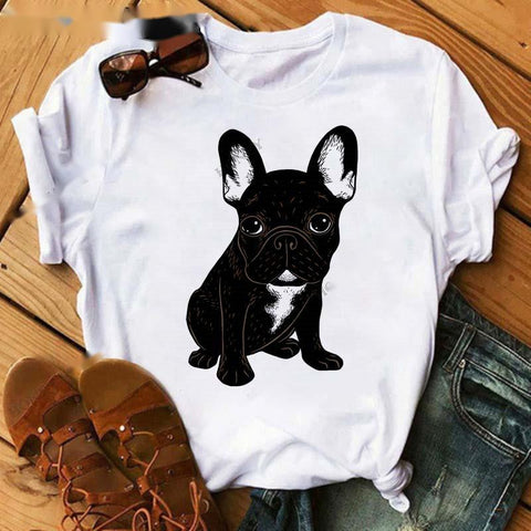 Fashionable Bulldog Cartoon Print T-Shirt