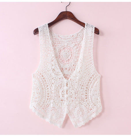 Elegant Lace Hollow-Out Summer Vest – Lightweight Sleeveless Top