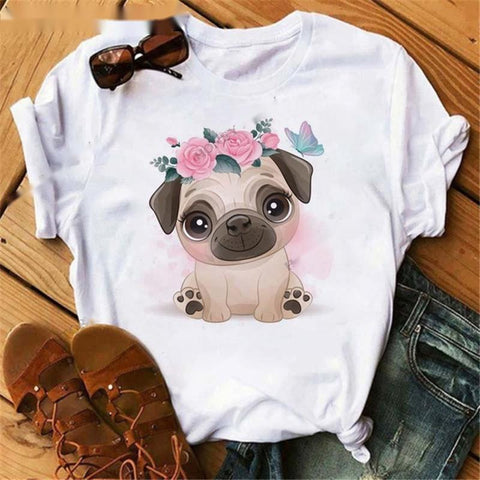 Fashionable Bulldog Cartoon Print T-Shirt