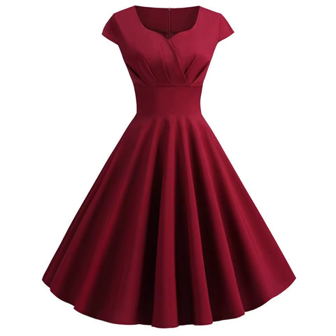 Elegant Vintage Pink Midi Dress for Women - V Neck Retro Party & Office Wear