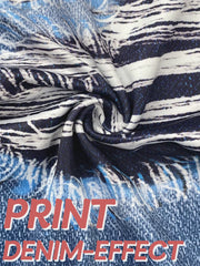 Plus Size Women'S Tight Leggings Imitation Denim Print Ripped Pattern High Elastic Sports Pants Comfortable Casual Fashionable Knitted Pants