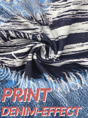 Plus Size Women'S Tight Leggings Imitation Denim Print Ripped Pattern High Elastic Sports Pants Comfortable Casual Fashionable Knitted Pants